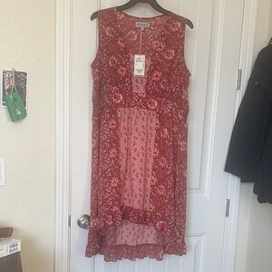 Boho Red Floral High Low Dress